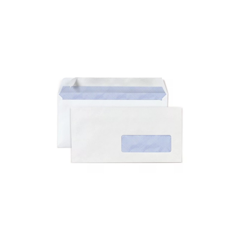 RAJA Enveloppe blanche DL 110 x 220 mm 80g fenêtre 35 x 100 mm - autocollante bande protectrice - Lot de 500