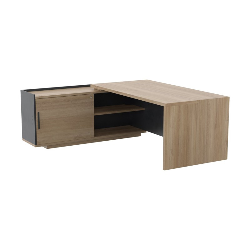 Bureau d'angle direction retour suspendu à gauche Osiris - L.180 x P.180 cm - Chêne Bocage et Anthracite