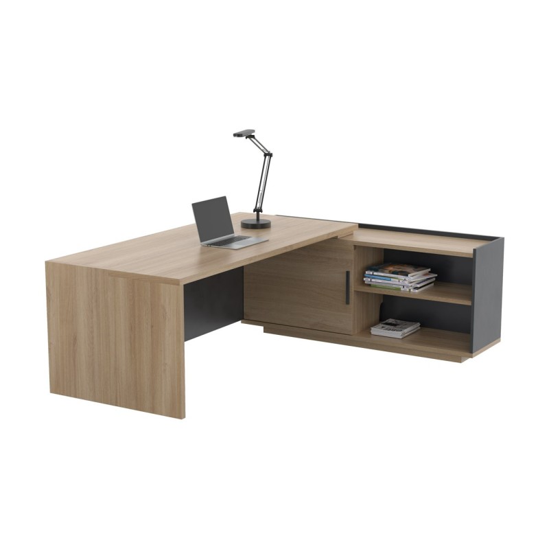 Bureau d'angle direction retour suspendu à droite Osiris - L.200 x P.180 cm - Chêne Bocage et Anthracite