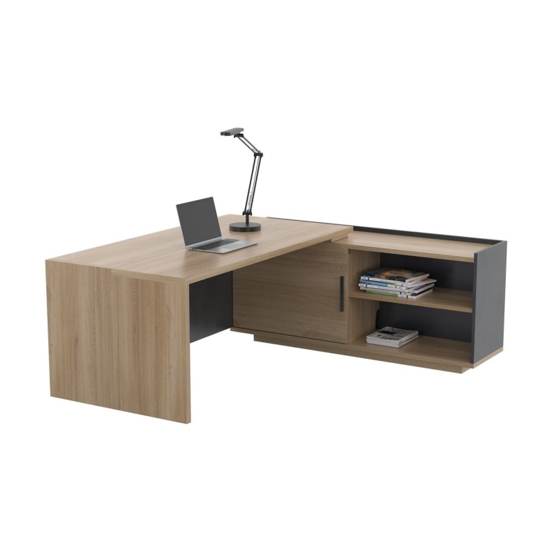 Bureau d'angle direction retour suspendu à droite Osiris - L.180 x P.180 cm - Chêne Bocage et Anthracite
