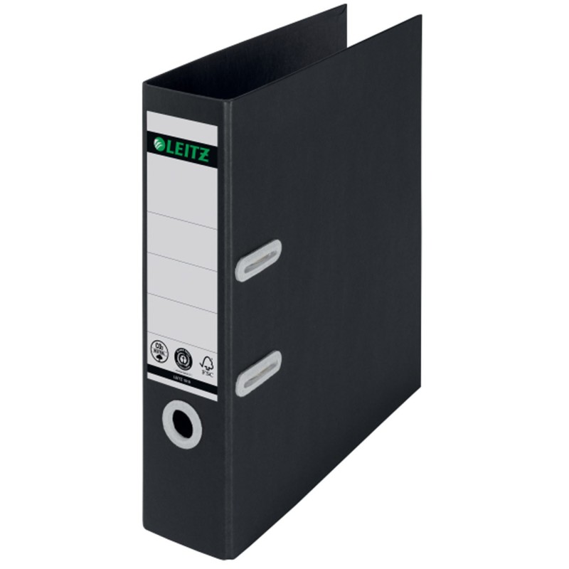 Leitz Recycle Classeur à levier A4 180° - Carton 100% recyclé et recyclable - Dos 8 cm - Noir