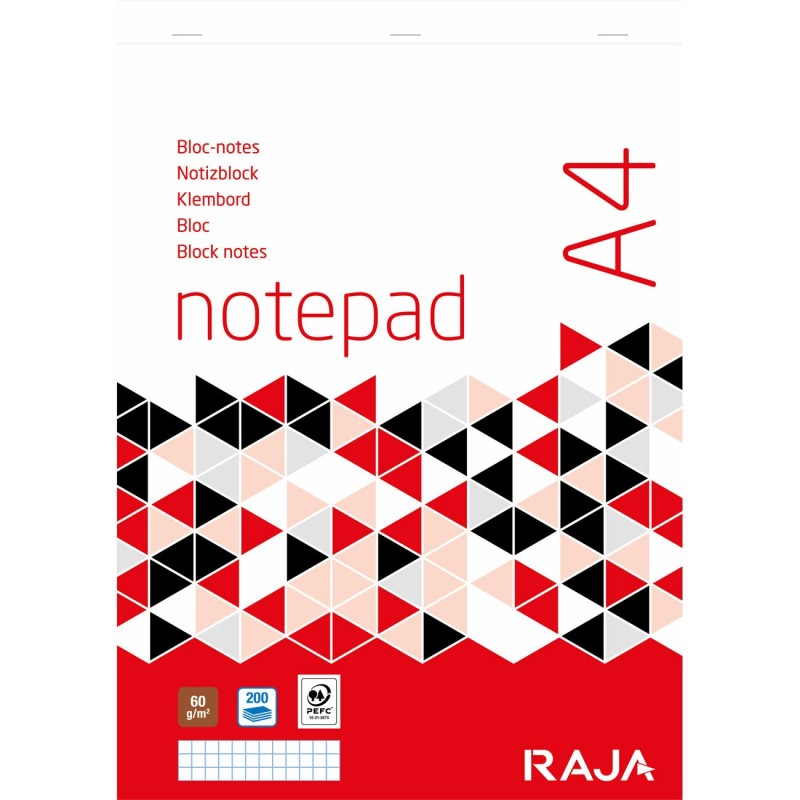 RAJA Bloc notes agrafé A4 21 x 29,7 cm - Petits carreaux 5x5 - 200 pages 60 g non perforées