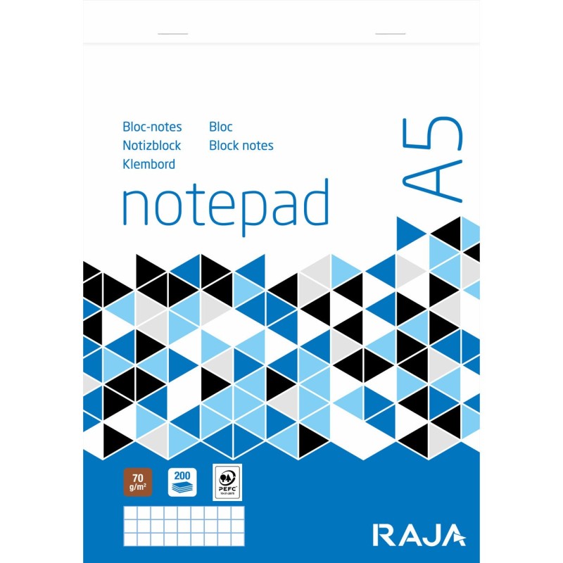 RAJA Bloc notes agrafé A5 14,8 x 21 cm - 70g - Petits carreaux 5x5 - 200 feuilles