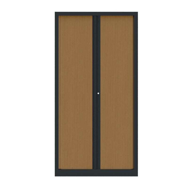 Armoire à rideaux métal Confort+ H.198 x L.100 cm - Corps Anthracite - Rideaux Hêtre