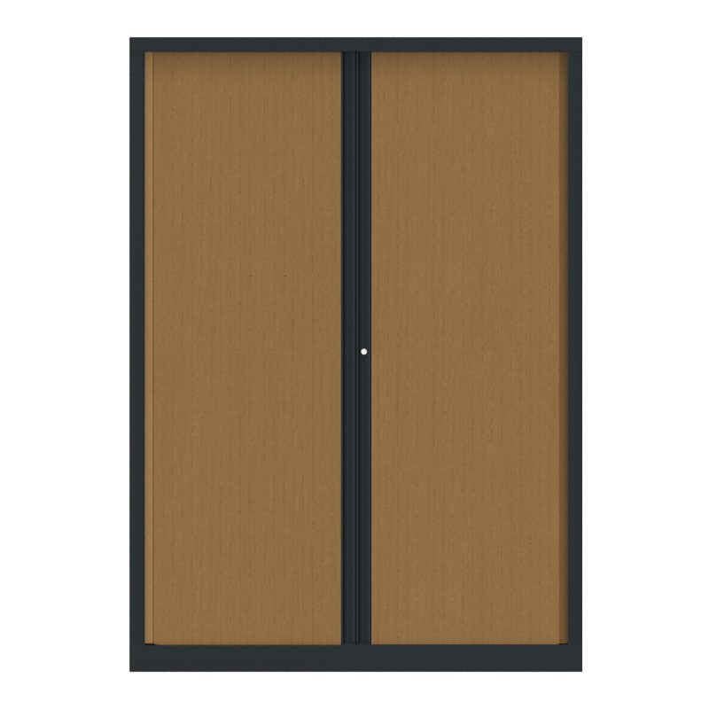 Armoire à rideaux métal Confort+ H.198 x L.140 cm - Corps Anthracite - Rideaux Hêtre