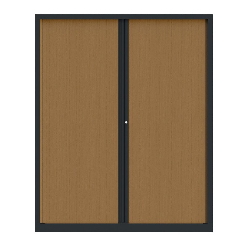 Armoire à rideaux métal Confort+ H.198 x L.160 cm - Corps Anthracite - Rideaux Hêtre