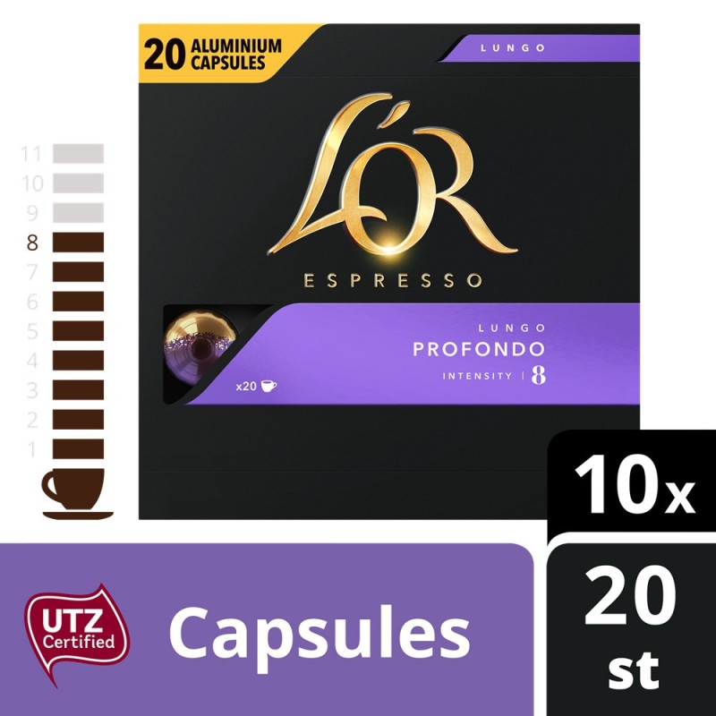 L'OR Espresso Café Lungo Profondo- intensité : 8 - boîte de 20 capsules