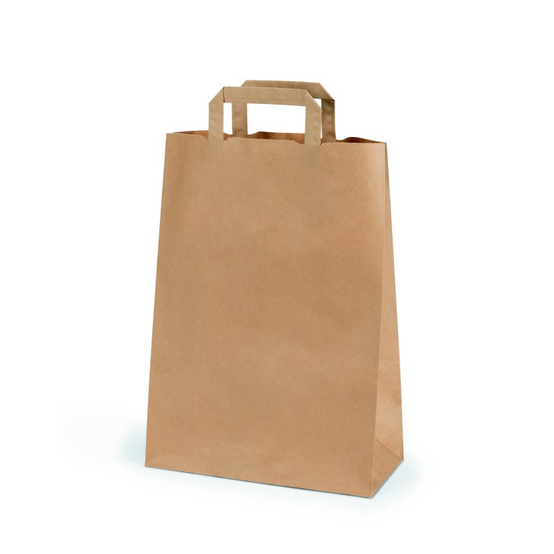 Sac kraft à poignées plates l.22 x H.28 x soufflet 10 cm - Brun - Lot de 250