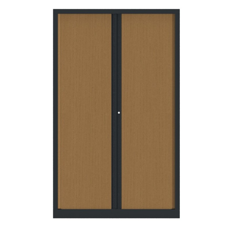 Armoire à rideaux métal Confort+ H.198 x L.120 cm - Corps Anthracite - Rideaux Hêtre