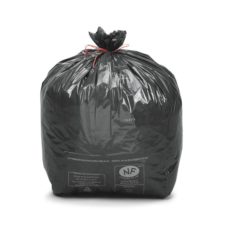 Sac poubelle économique 50L noir en plastique 60% recyclé - Lot de 500