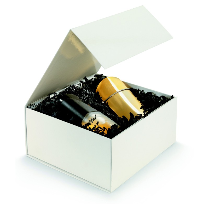 Boîte cadeau carton fermeture aimantée L.22,5 x l.22,5 x H.10,5 cm - Ivoire brillant - Lot de 10