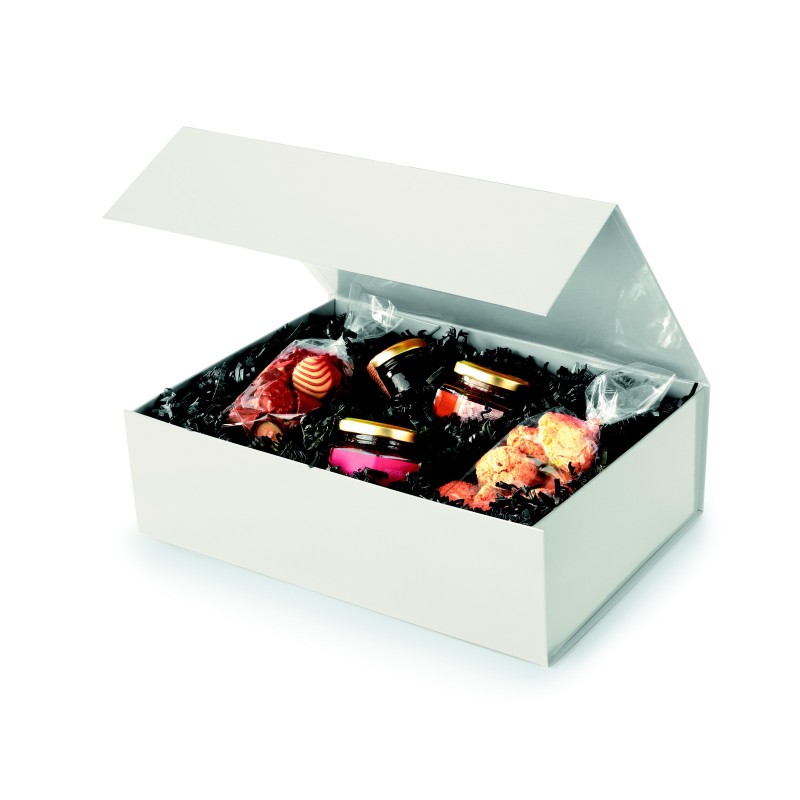Boîte cadeau carton fermeture aimantée L.33 x l.23 x H.10 cm - Ivoire brillant - Lot de 10