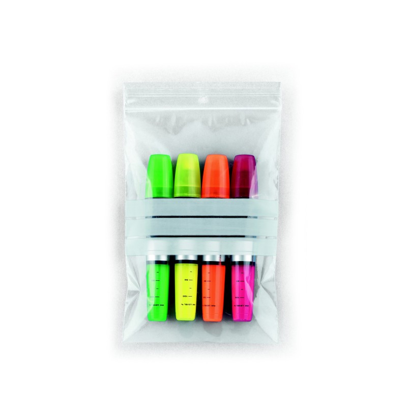 RAJA Sachet plastique à fermeture Zip et bande d'écriture - 12 x 18 cm - Epaisseur 50 microns - Transparent - Carton de 1000