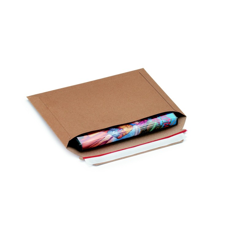 RAJA Pochette carton plat brun autocollante bande protectrice - 23,5 x 18 cm - Lot de 100