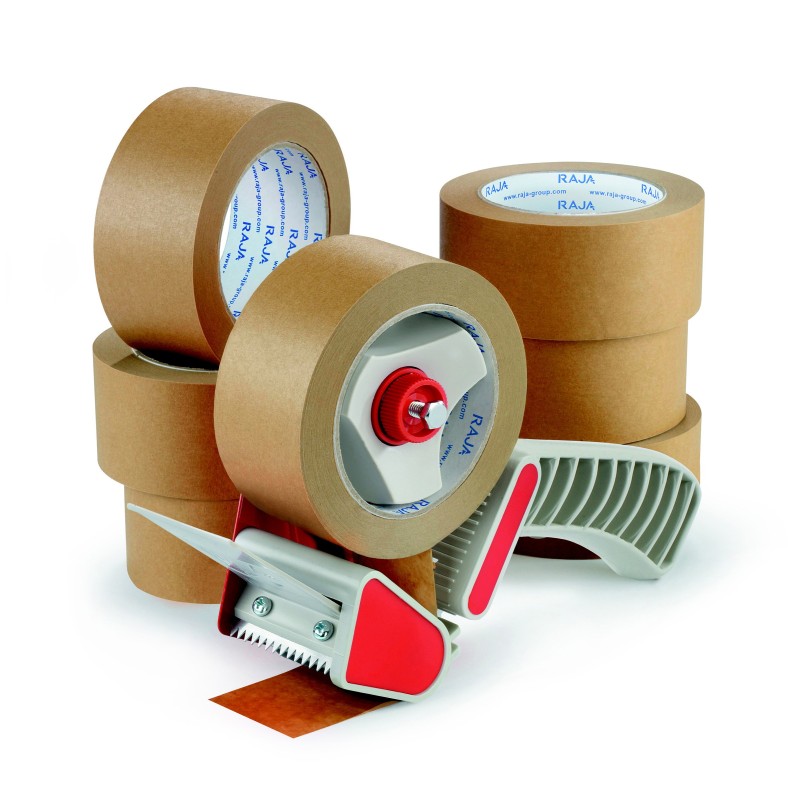RAJA Dévidoir + 6 rouleaux ruban adhésif d'emballage en papier kraft brun 57 g/m² 50 mm x 50 m