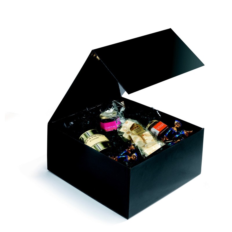 Boîte cadeau carton fermeture aimantée L.22,5 x l.22,5 x H.10,5 cm - Noir brillant - Lot de 10