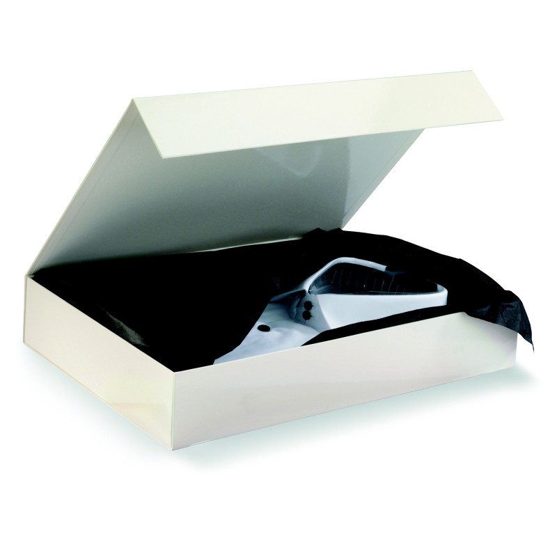 Boîte cadeau carton fermeture aimantée L.37,5 x l.26,5 x H.6,5 cm - Ivoire brillant - Lot de 10