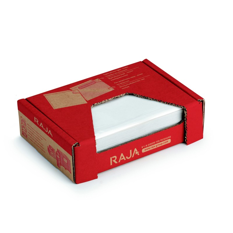 RAJA Pochette porte-documents Eco adhésive - Documents ci-inclus- l.int.165 x H.115 mm - Pour format A4 plié en 4 - Lot de 250