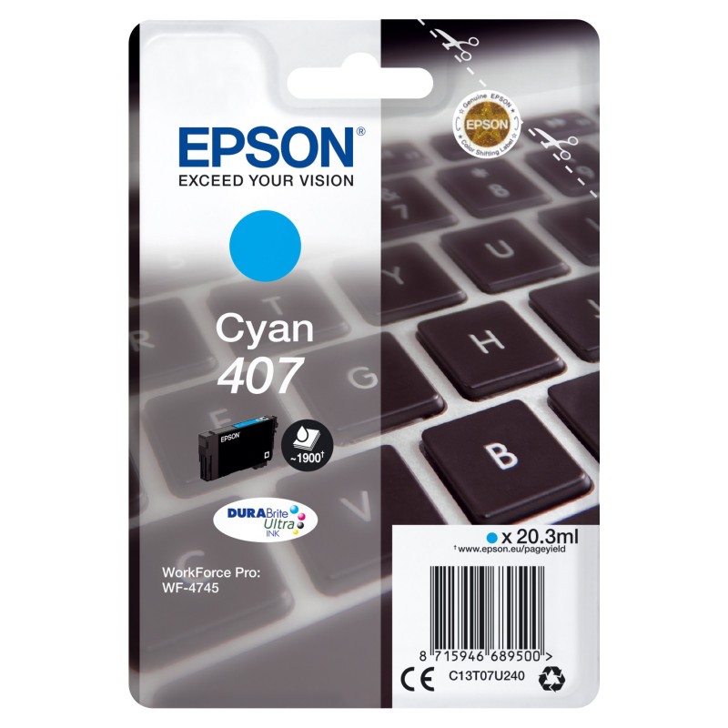 Epson 407 Cartouche d'encre originale C13T07U240 - Cyan