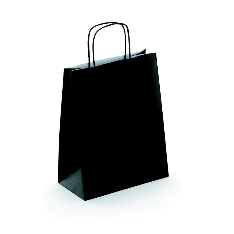RAJA Sac kraft à poignées torsadées l.24 x H.31 x soufflet 12 cm - Noir - Lot de 50