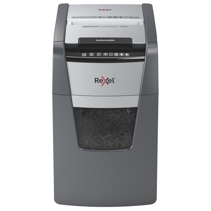 Rexel Destructeur de documents Optimum Auto+ 150X coupe croisée DIN P4 - 150 feuilles - corbeille 44L