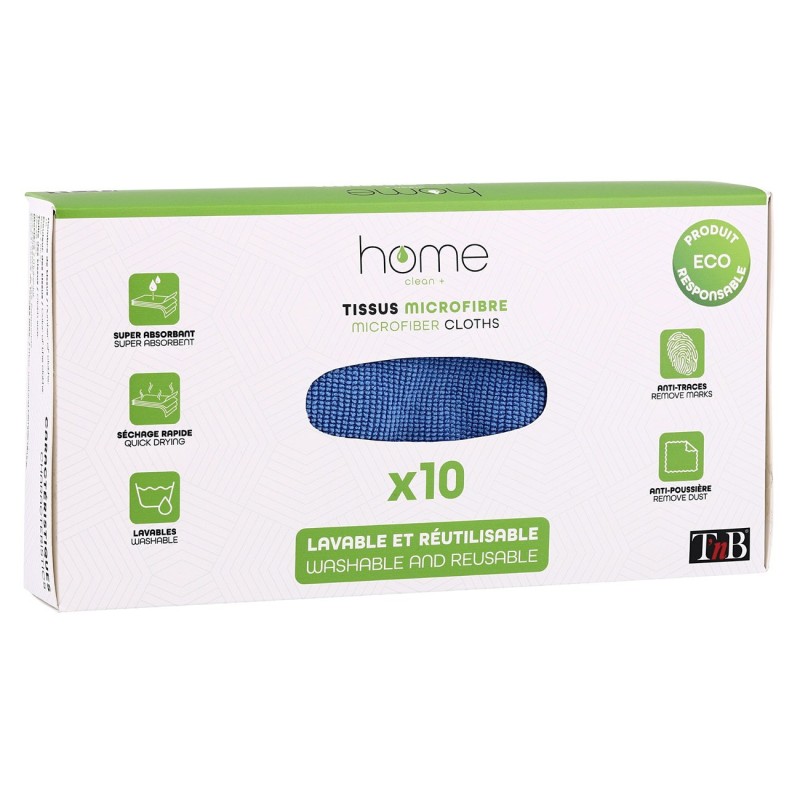 TNB Chiffon de nettoyage en microfibre - Lavable et réutilisable - 20 x 20 cm - Bleu