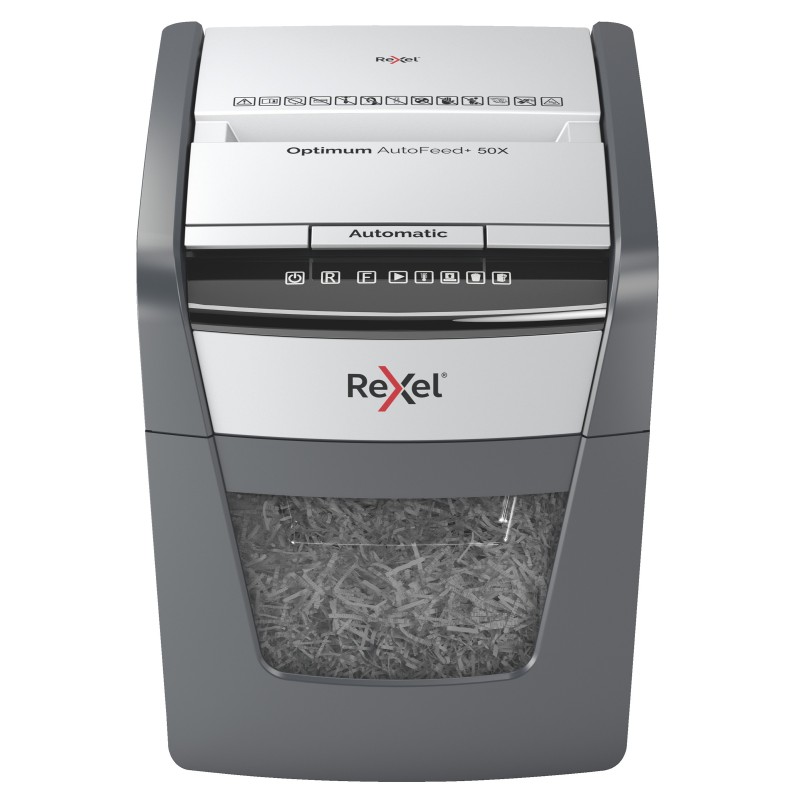 Rexel Destructeur de documents Optimum Auto+ 50X coupe croisée DIN P4 - 50 feuilles - corbeille 20L