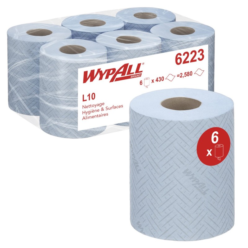 Wypall Reach - Papier d'essuyage à dévidage central feuille à feuille - Bobine 430 formats - Bleu - 6223