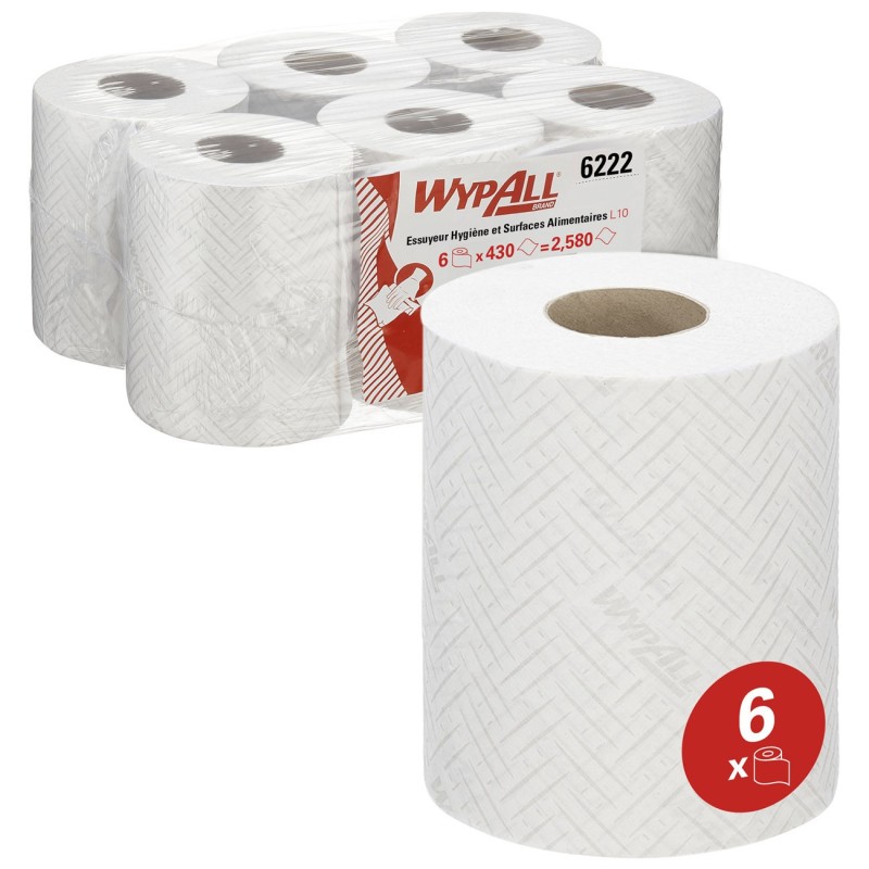 Wypall Reach - Papier d'essuyage à dévidage central feuille à feuille - Bobine 430 formats - Blanc - 6222