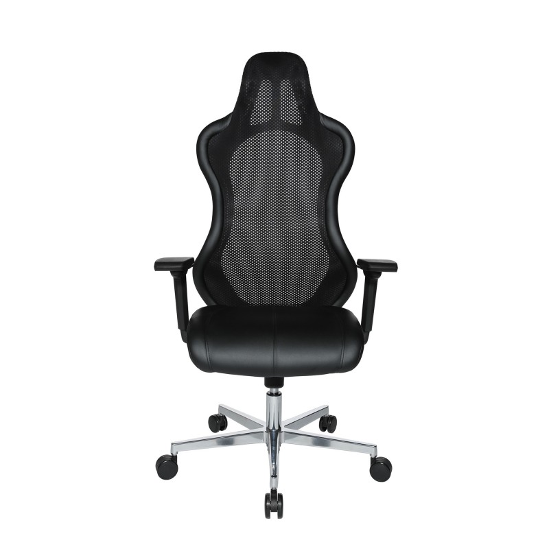 Fauteuil direction / gamer Warren avec appui-tête et accoudoirs 4D - Simili cuir et dossier maille filet - Noir