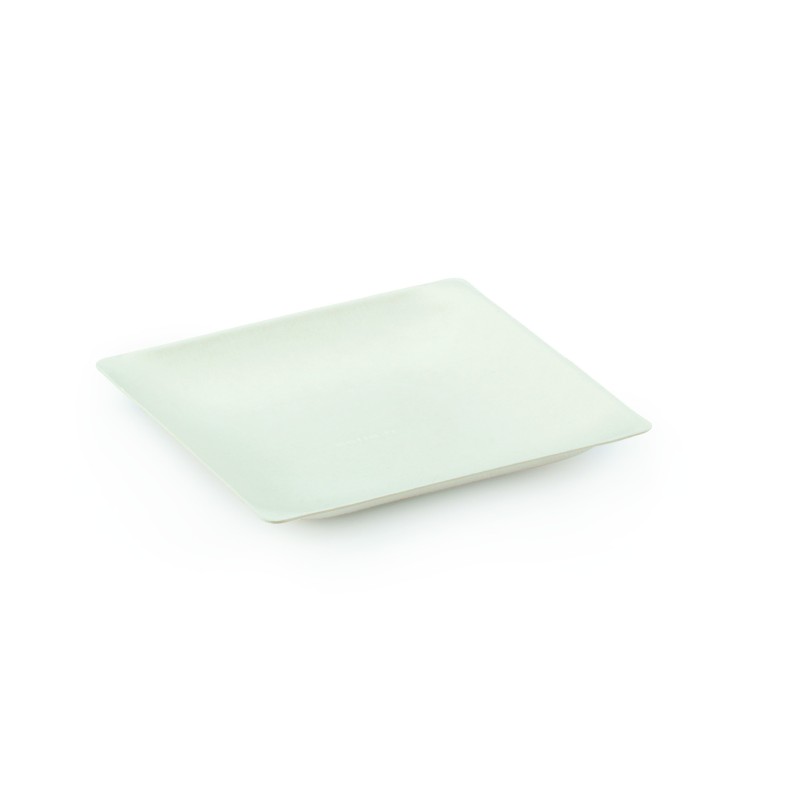 Assiette jetable carrée biodégradable en canne à sucre 11 x 11 cm - Blanc - Lot de 100