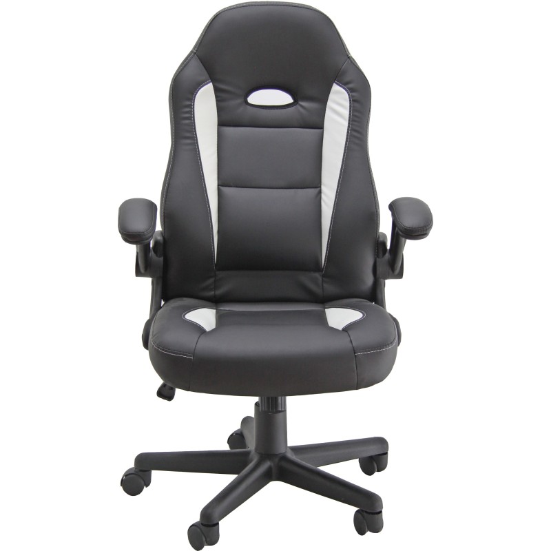 Fauteuil de bureau Faster Similicuir Noir Blanc Hauteur réglable - Accoudoirs Dossier Roulettes