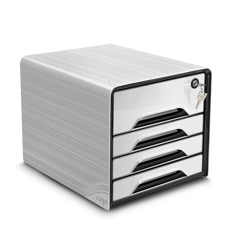 Cep Smoove Secure - Module de classement sécurisé 4 tiroirs - Blanc - Façades noires et blanches