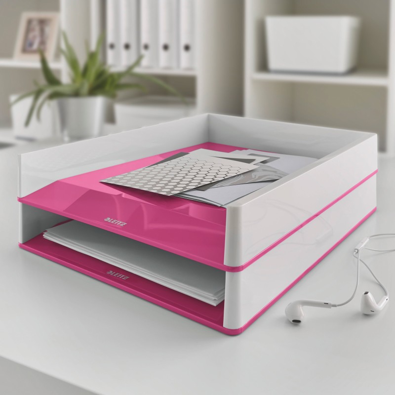 Leitz Bac à courrier WOW Dual - Blanc / Rose brillant