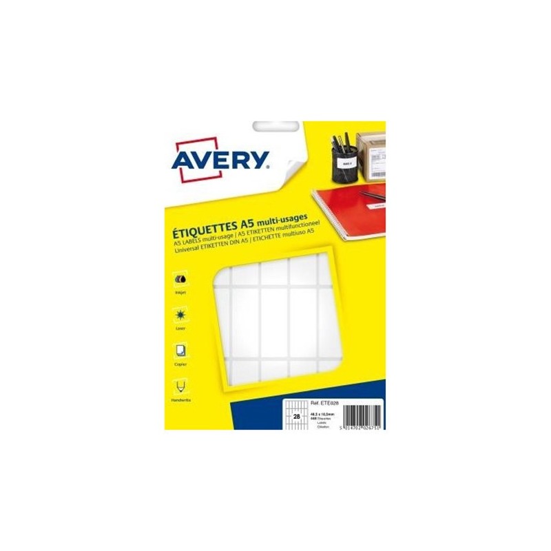 Avery ETE028 Etiquettes multi-usages blanches 48,5 x 18,5 mm - Boîte de 448