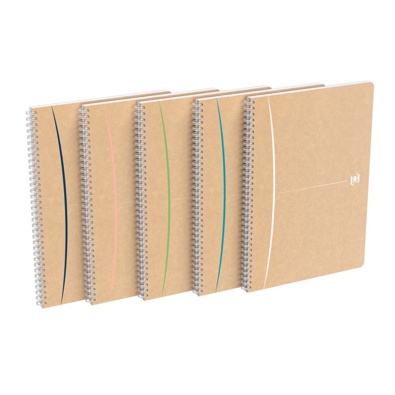 Oxford Cahier à spirale Touareg A4 21 x 29,7 cm - 90g - Papier recyclé - Petits carreaux 5x5 - 180 pages