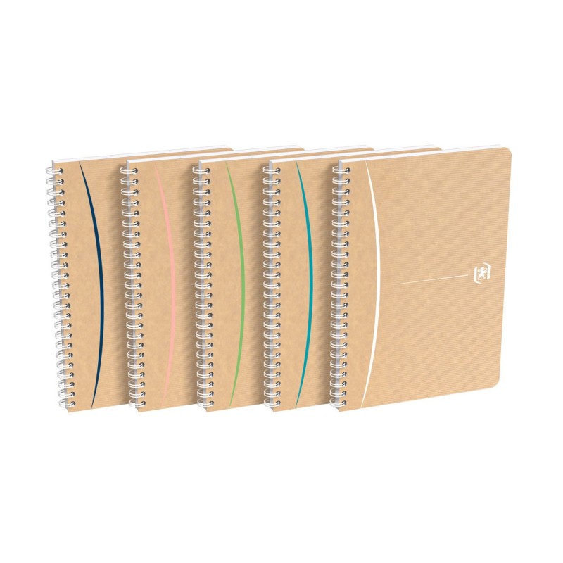 Oxford Cahier à spirale Touareg A5 14,8 x 21 cm - 90g - Papier recyclé - Petits carreaux 5x5 - 100 pages