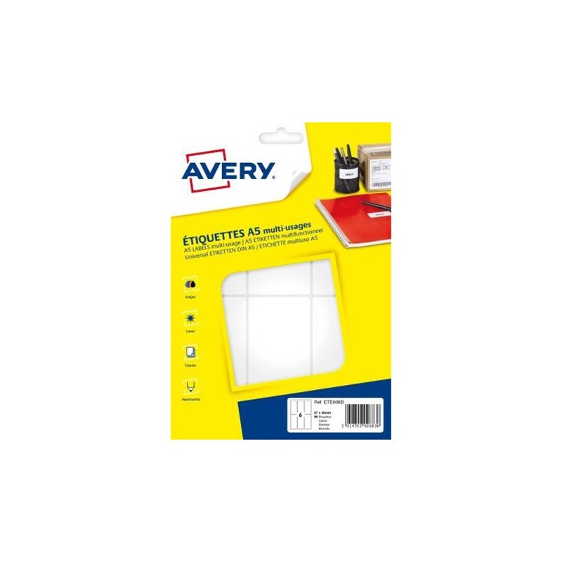 Avery ETE006B Etiquettes multi-usages blanches 97 x 46 mm - Boîte de 96
