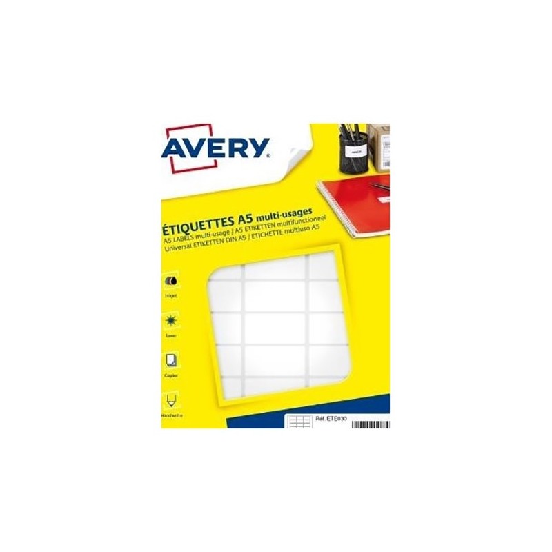 Avery ETE030 Etiquettes multi-usages blanches 19 x 38 mm - Boîte de 480