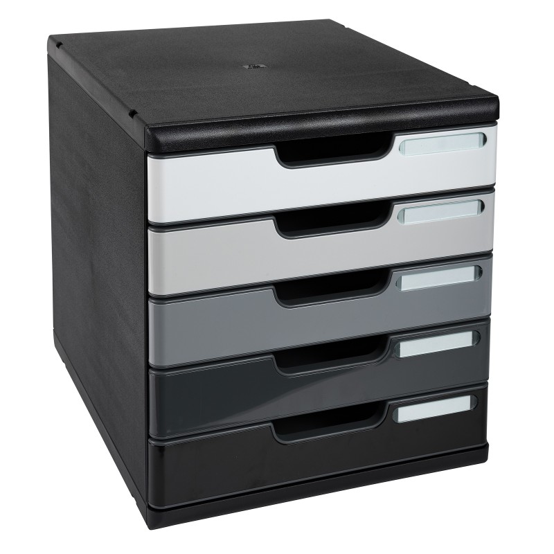 Exacompta Modulo A4 - Module de classement 5 tiroirs - Noir - Façades assorties grises