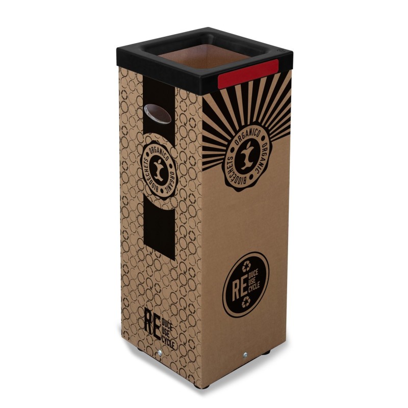 Poubelle carton 60l pour recyclage des biodéchets - Couvercle métal Rouge