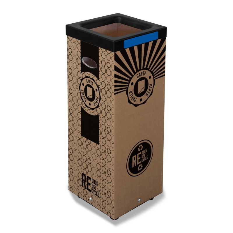 Poubelle carton 60l pour recyclage du papier –  Couvercle métal bleu
