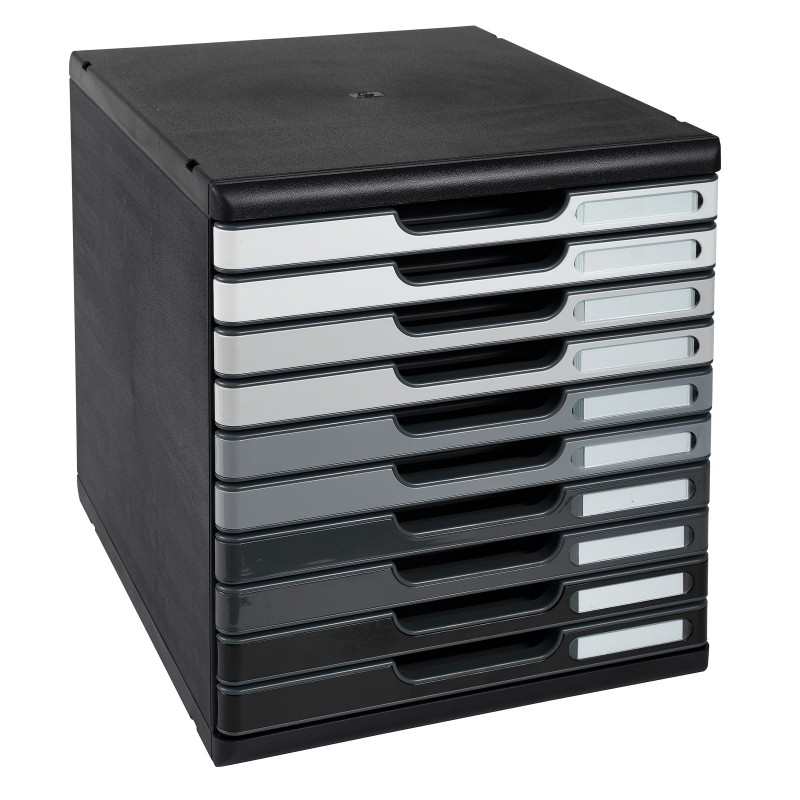 Exacompta Modulo A4 - Module de classement 10 tiroirs - Noir - Façades assorties grises
