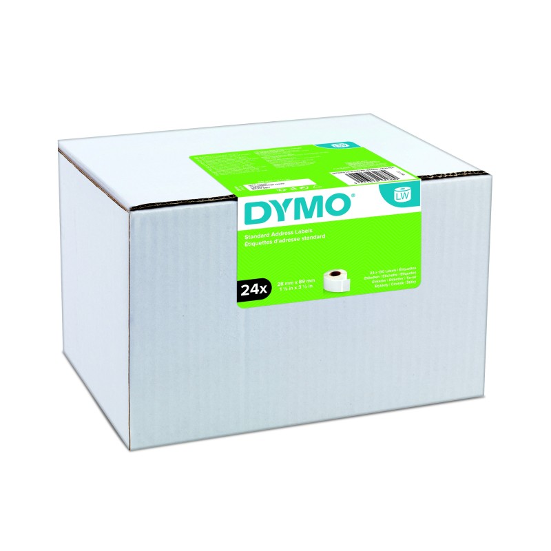 Dymo S0722360 étiquettes d'adresse standard pour LabelWriter 89 x 28 mm - noir sur fond blanc - Boîte de 24 rouleaux de 130 étiquettes