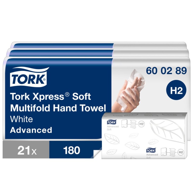 Tork Xpress Essuie-mains double épaisseur Advanced H2 pliage en Z - Lot de 3 x 21 paquets de 180 feuilles