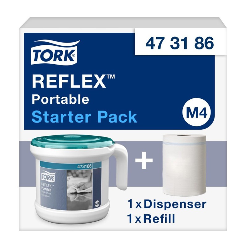 Tork Reflex Starter pack Distributeur portable de papier d'essuyage à dévidage central pour bobine M4 + 1 bobine