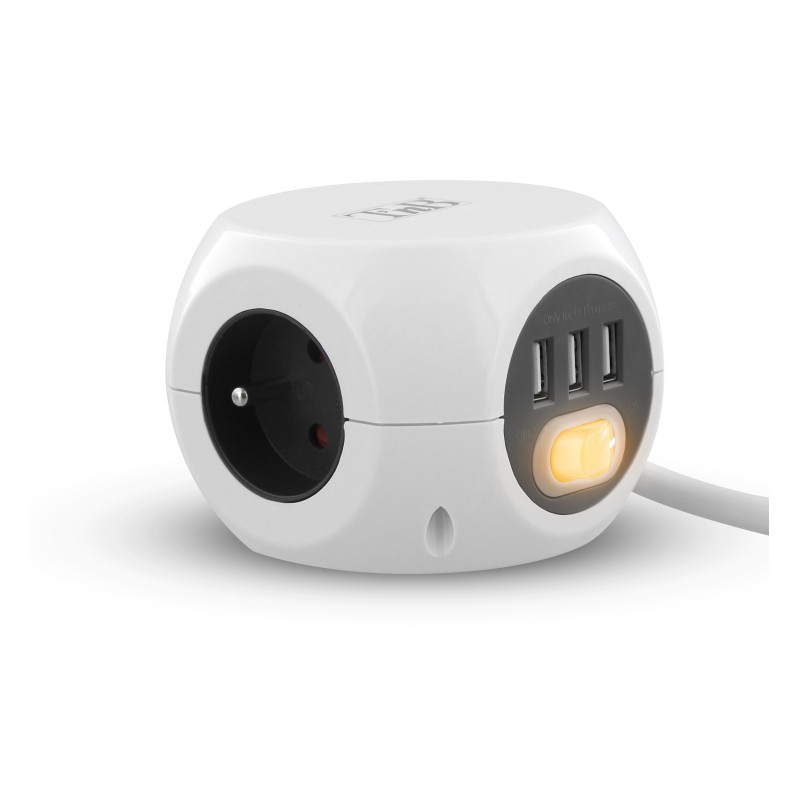 TNB Multiprise design 2 en 1 avec interrupteur - 3 prises terre, 3 ports USB - Blanc