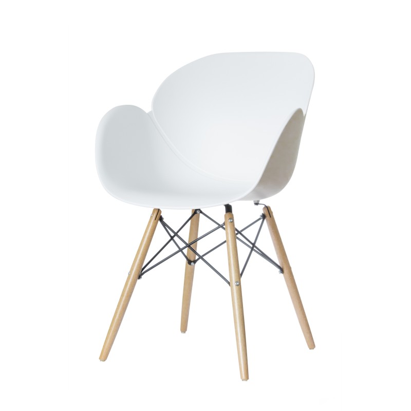 Chaise KIWOOD en polypropylène - Piètement hêtre massif - Assise Blanc