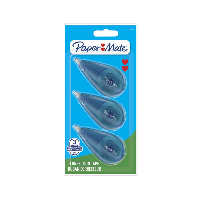 Paper Mate Roller de correction Mini 5mm x 6m Bleu marine translucide - Blister de 3