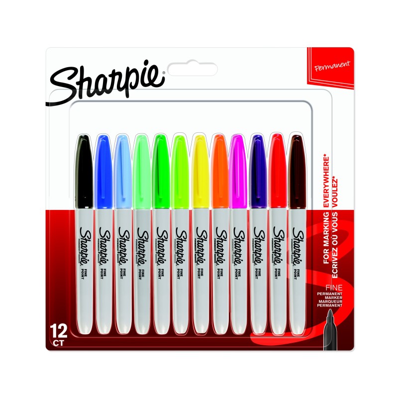 Sharpie Fine Marqueur permanent pointe ogive 0,9 mm - 12 couleurs assorties